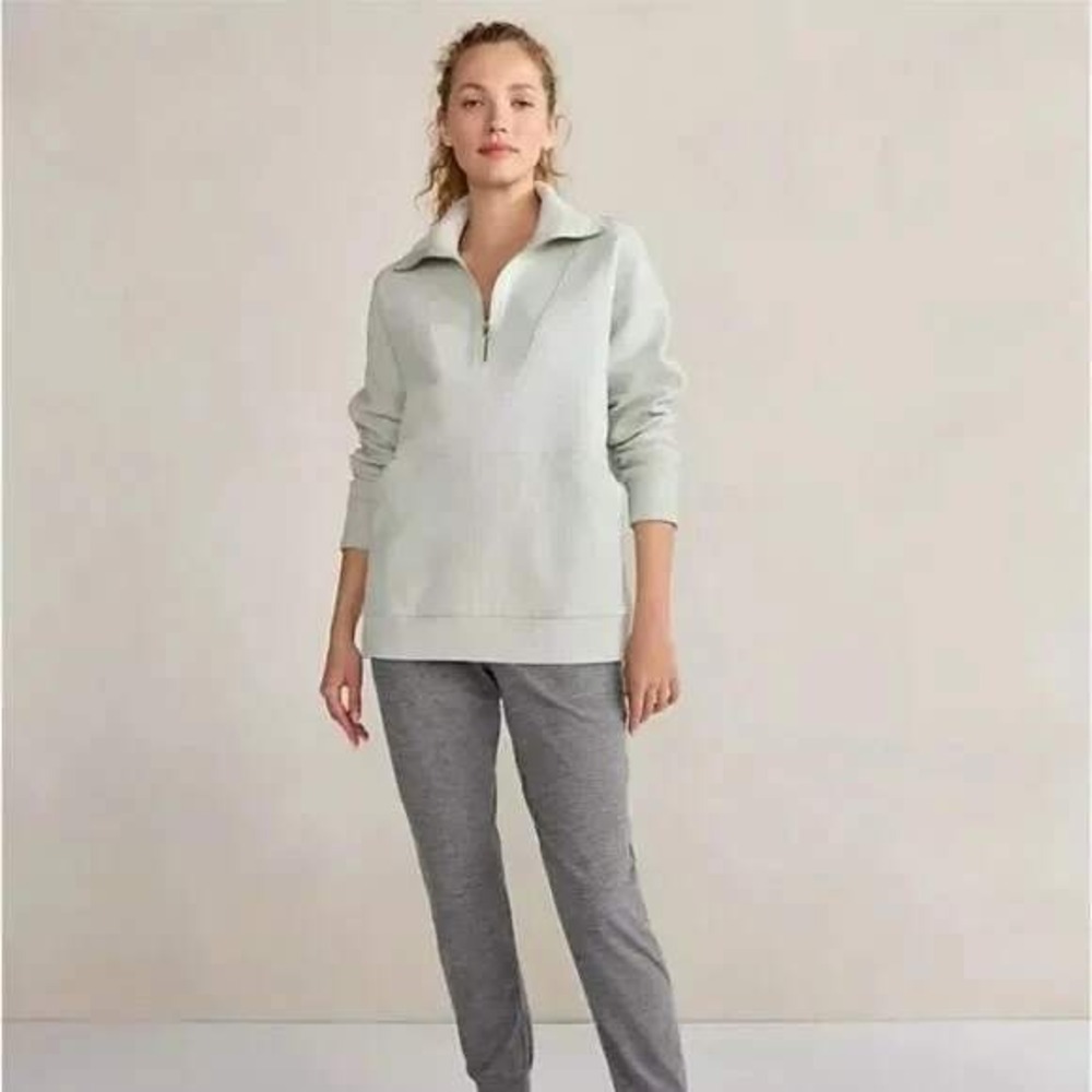Talbots Haven Well Within Womens Sage Green Ribbed Cotton Quarter Zip Pullover M